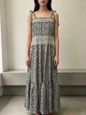 Tory Burch Love Floral Degrade Smocked Sundress Multicolor L